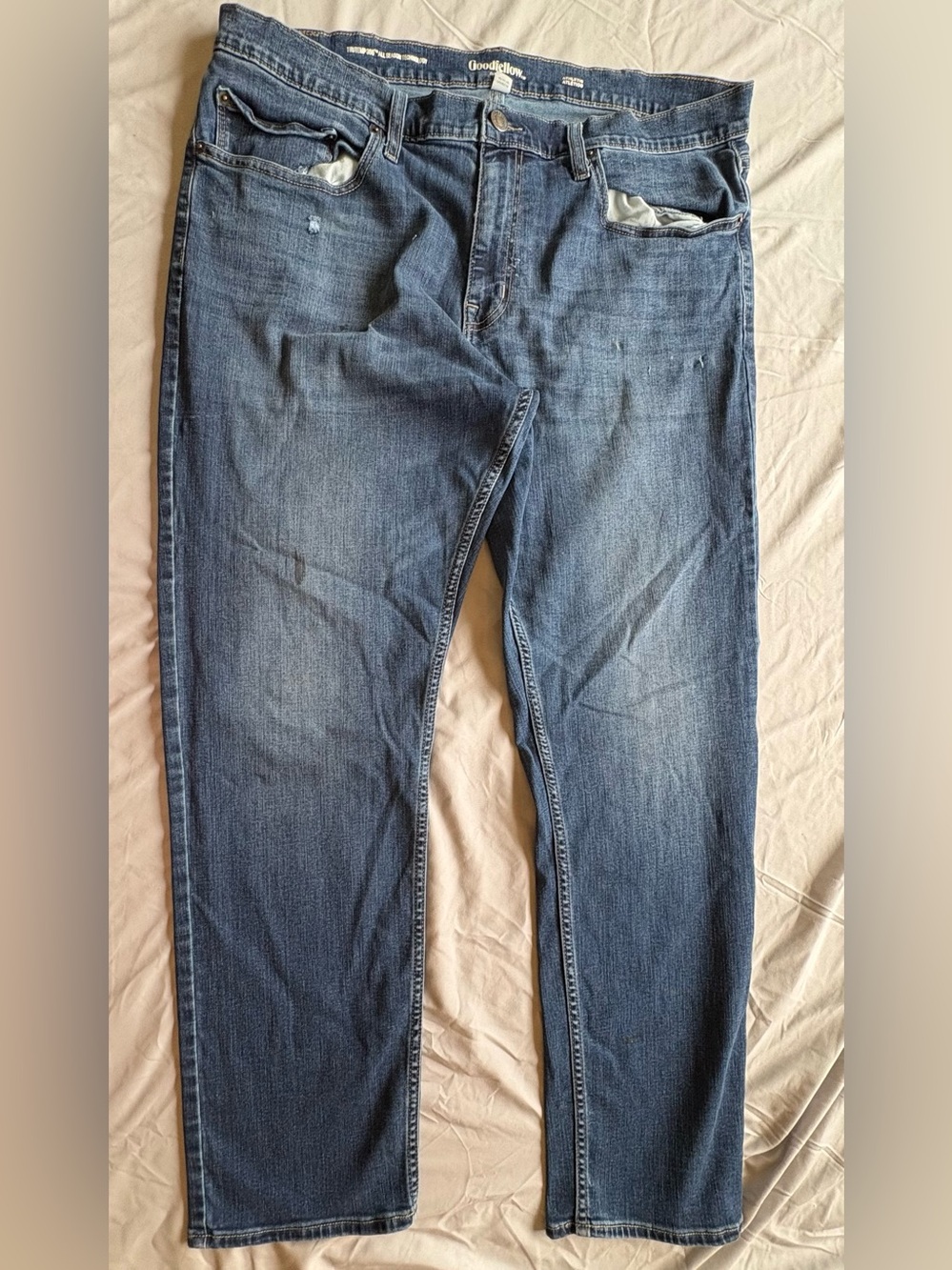 Goodfellow & Co Women’s Straight Jeans - Medium Blue Wash Distressed 40W x 32L